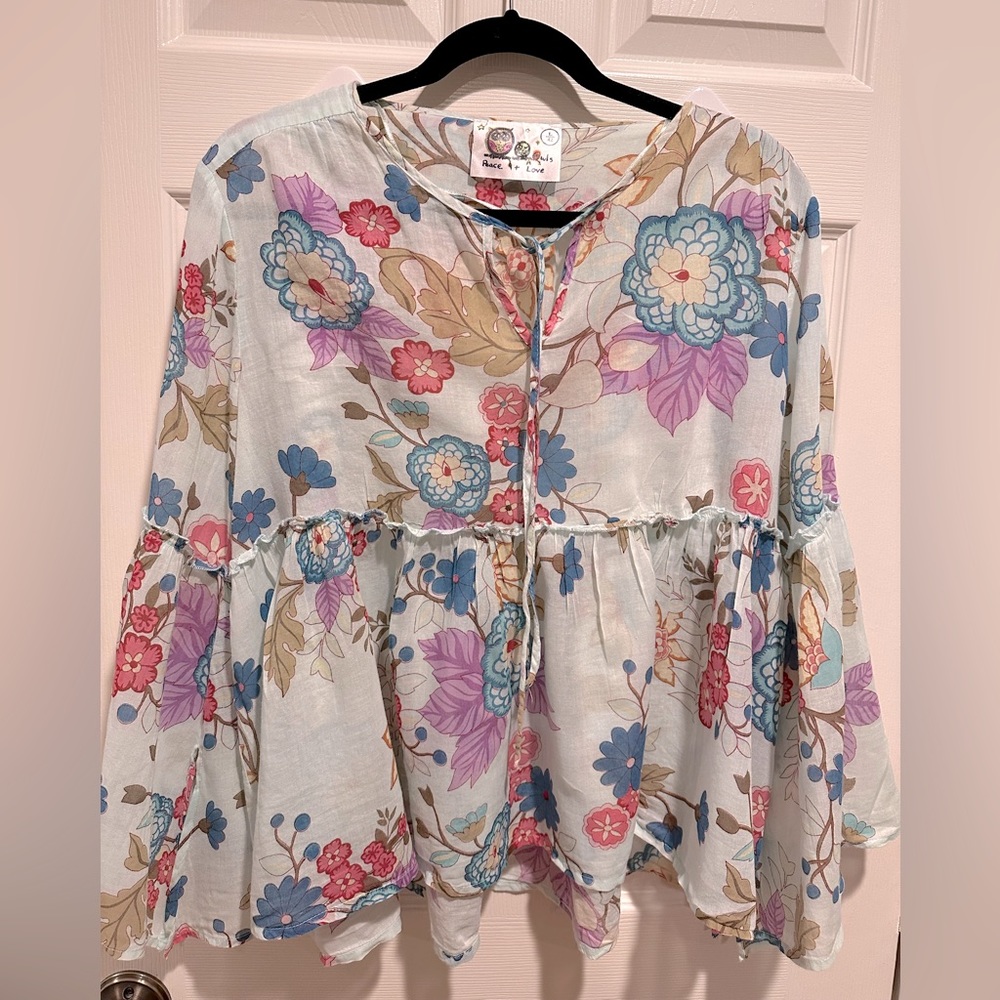 EUC Peace + Love Boho Cropped Cotton Gauzey Top Size L/42